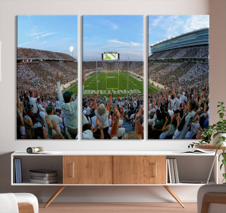 Michigan State Spartans Football Team Print - East Lansing Spartan Stadium Wall Art Canvas Print