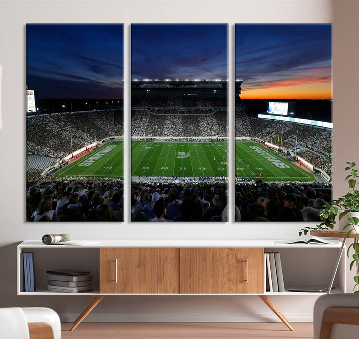 Michigan State Spartans Football Team Print - East Lansing Spartan Stadium Wall Art Canvas Print