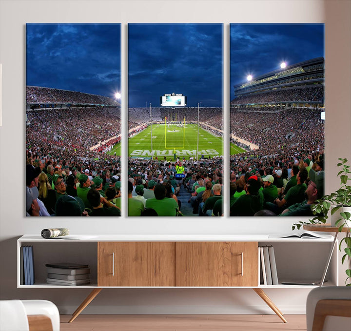 Michigan State Spartans Football Team Print - East Lansing Spartan Stadium Wall Art Canvas Print