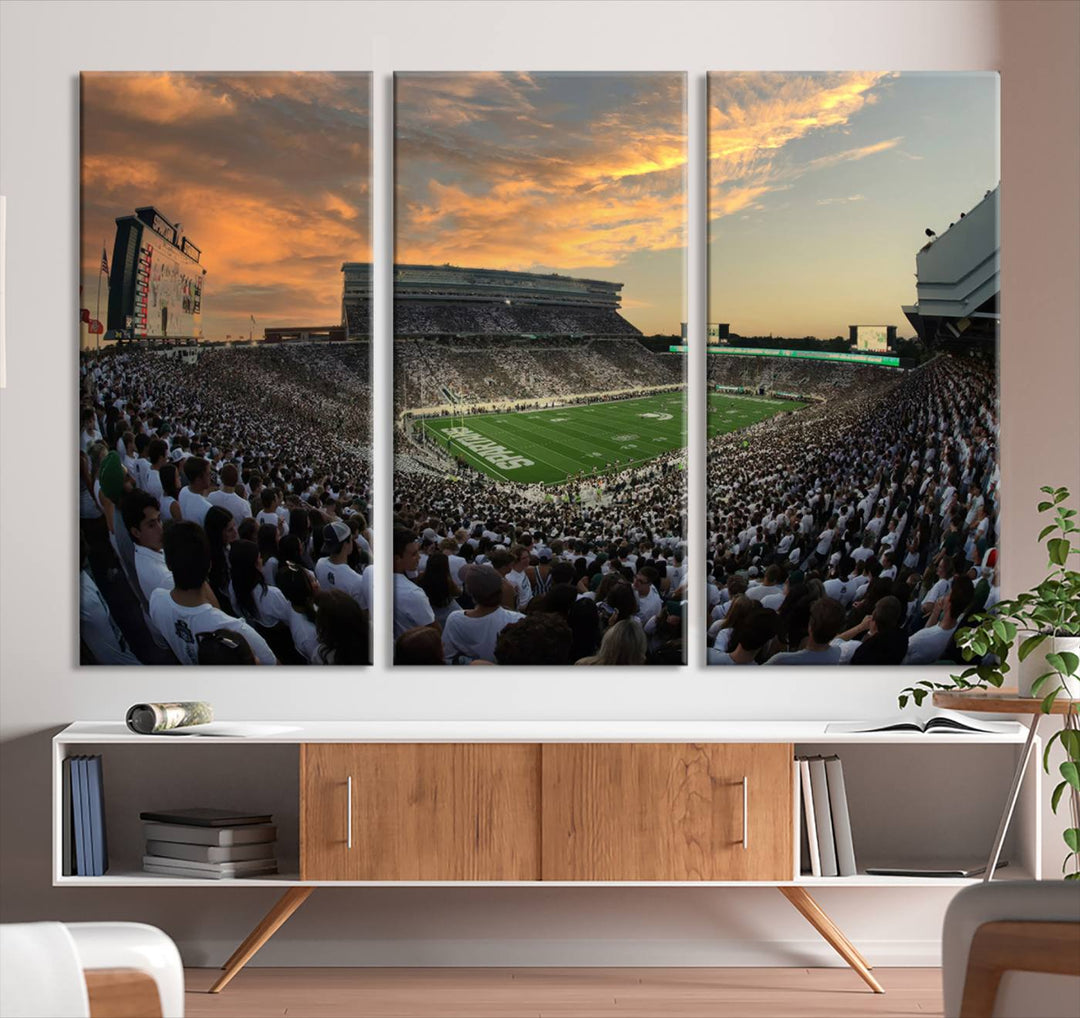 Michigan State Spartans Football Team Print - East Lansing Spartan Stadium Wall Art Canvas Print