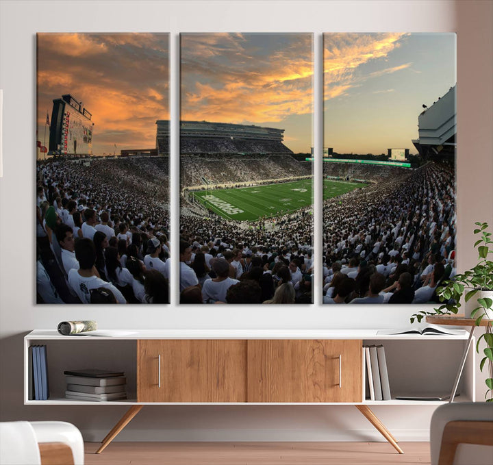 Michigan State Spartans Football Team Print - East Lansing Spartan Stadium Wall Art Canvas Print