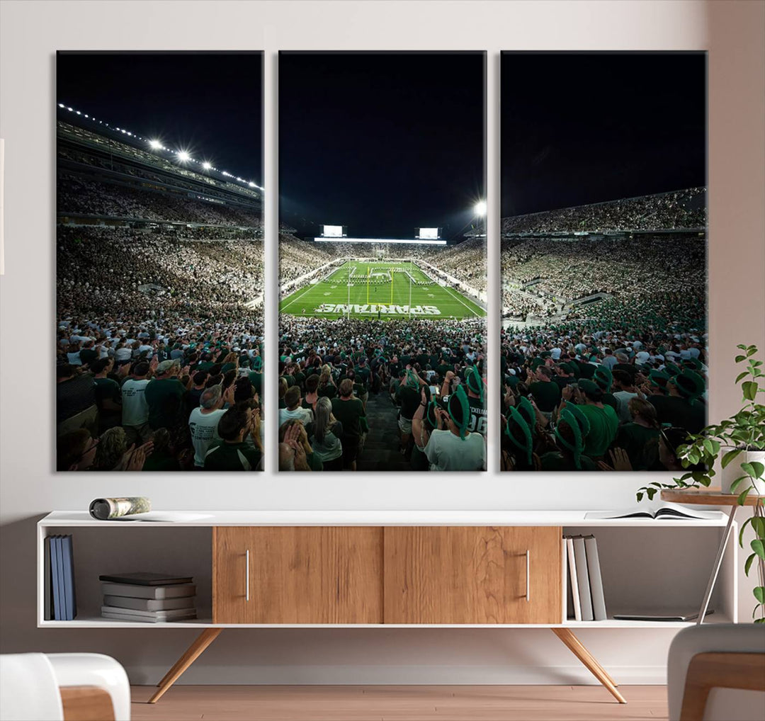 Michigan State Spartans Football Team Print - East Lansing Spartan Stadium Wall Art Canvas Print