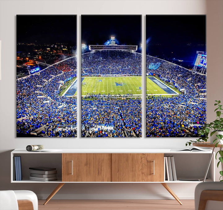 University of Memphis Tigers Football Team Print - Memphis Simmons Bank Liberty Stadium Wall Art Canvas Print