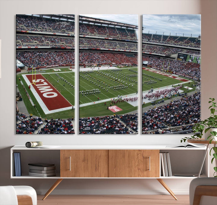 Aerial view wall art of Lincoln Financial Field during a Temple Owls game.