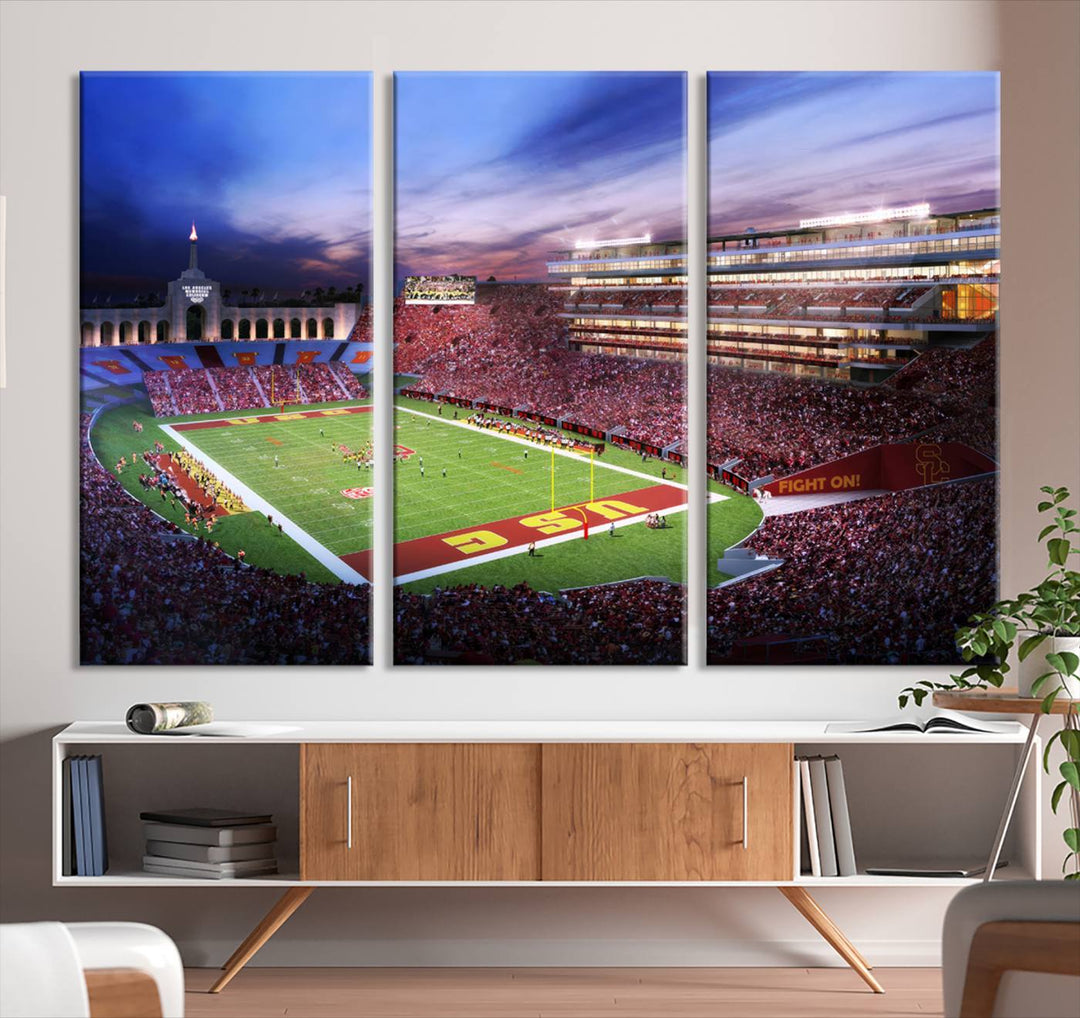 The University of Southern California USC Trojans Football Team Print - Los Angeles Memorial Coliseum Stadium Wall Art Canvas Print