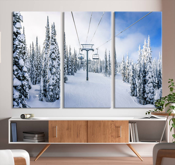 Winter Ski Lift Landscape Wall Art | Snowy Mountain Adventure | Framed and Ready to Hang | Perfect for Cabin Wall Art, Farmhouse Decor