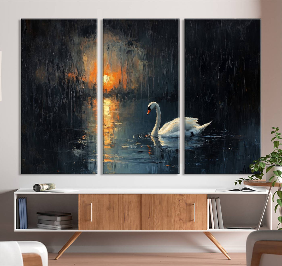 Abstract Swan on Water Wall Art Canvas Print - Elegant Nature Scene for Modern Home Decor