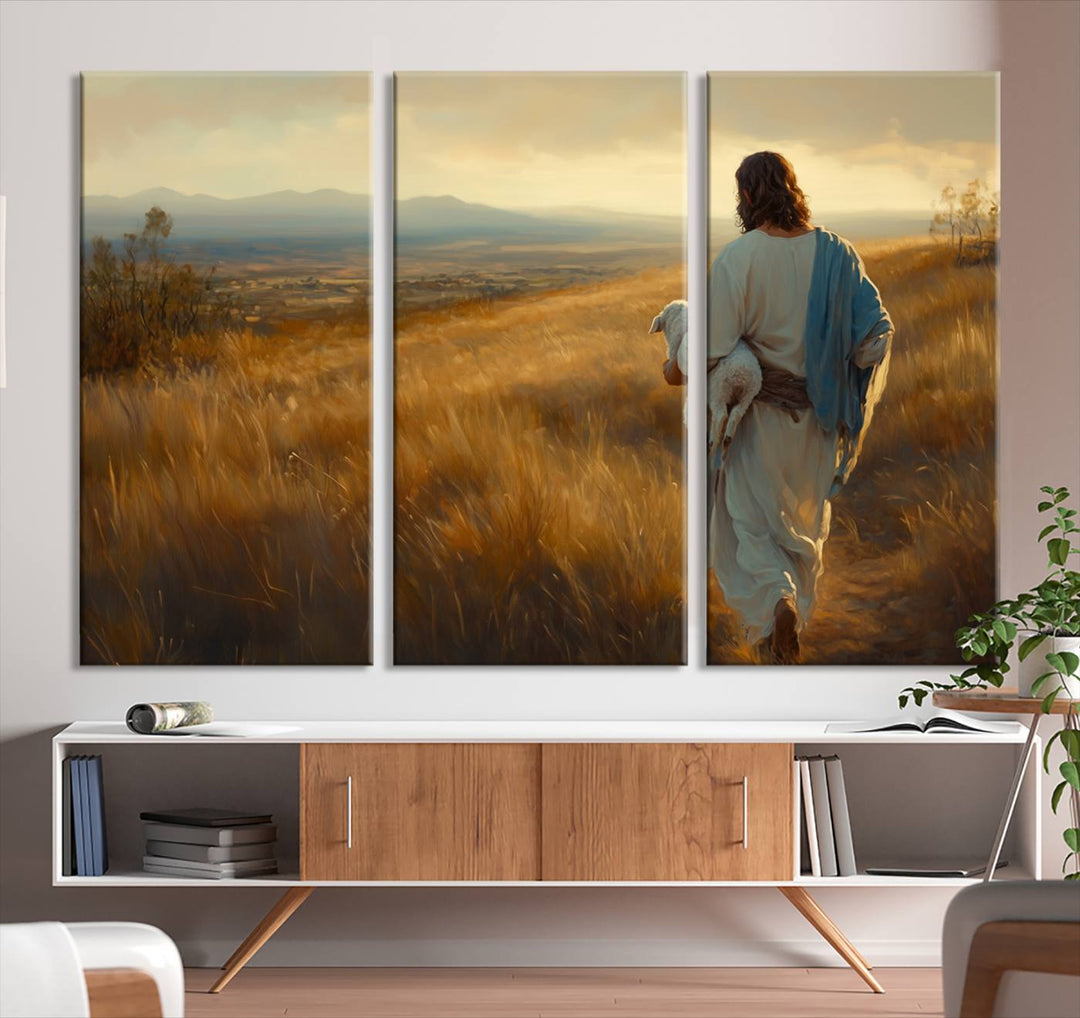 Jesus the Good Shepherd Wall Art Canvas Print - Inspirational Christian Religious Print for Prayer Room Decor