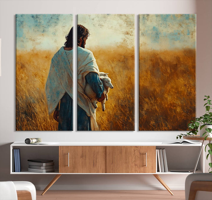 Jesus the Good Shepherd Wall Art Canvas Print - Inspirational Christian Religious Print for Prayer Room Decor