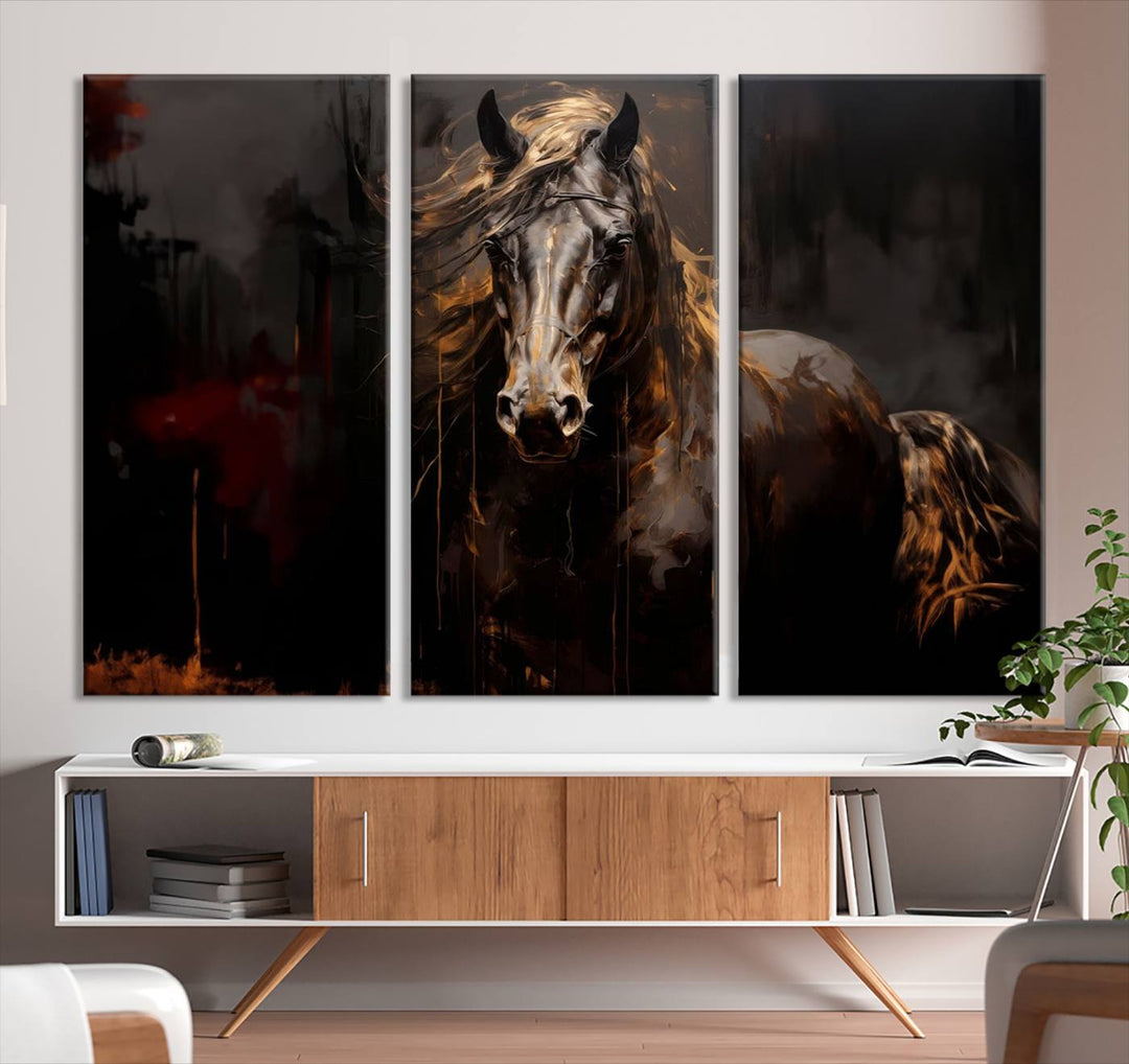 Abstract Black Horse Canvas Print | Abstract Equine Wall Art | Western Decor Print | Horse Lover Gift | Farmhouse & Cabin Wall Art