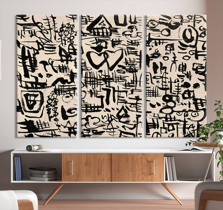 Love-in-People and Love and Chaos Abstract Wall Art | Bold Black and White Ready to Hang | Modern Expressionist Graffiti-Inspired Decor