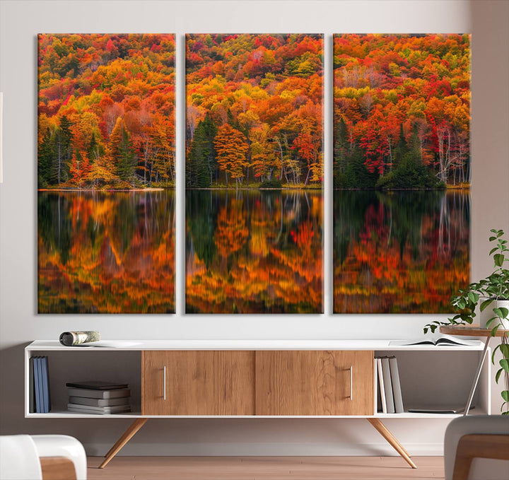 Autumn Reflection Canvas Print, Stunning Fall Foliage Wall Art, Serene Lake Landscape, Perfect Seasonal Decor Print