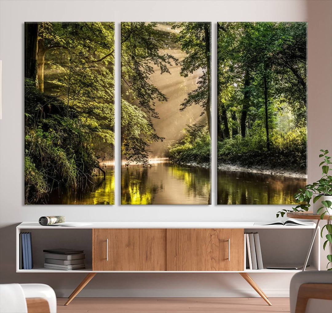 Forest River Landscape Wall Art | Ready to Hang Canvas Print | Perfect for Farmhouse Wall Decor, Cabin Wall Art, Nature-Inspired Home Décor