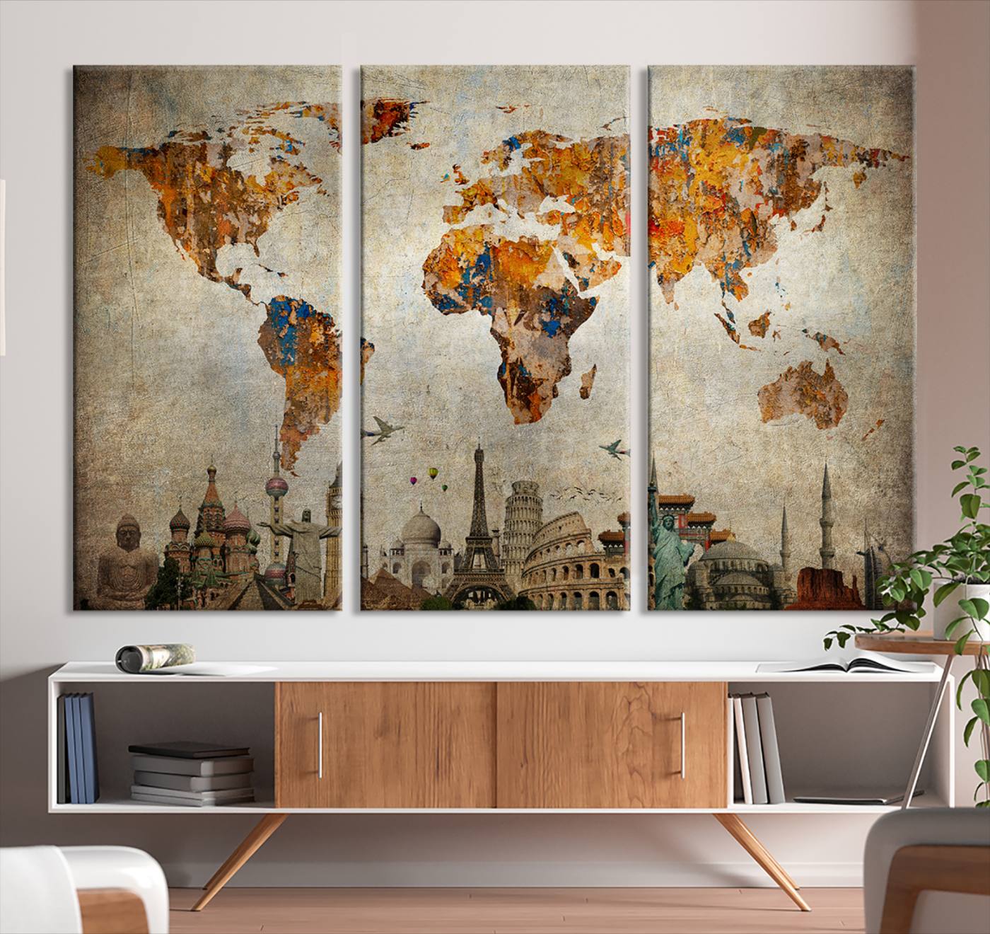54918-MGV-CV-36X24-Push Pin World Map Canvas Print – Framed Wall Art for Couples to Track Their Travels – Anniversary Gift or Home Adventure Decor