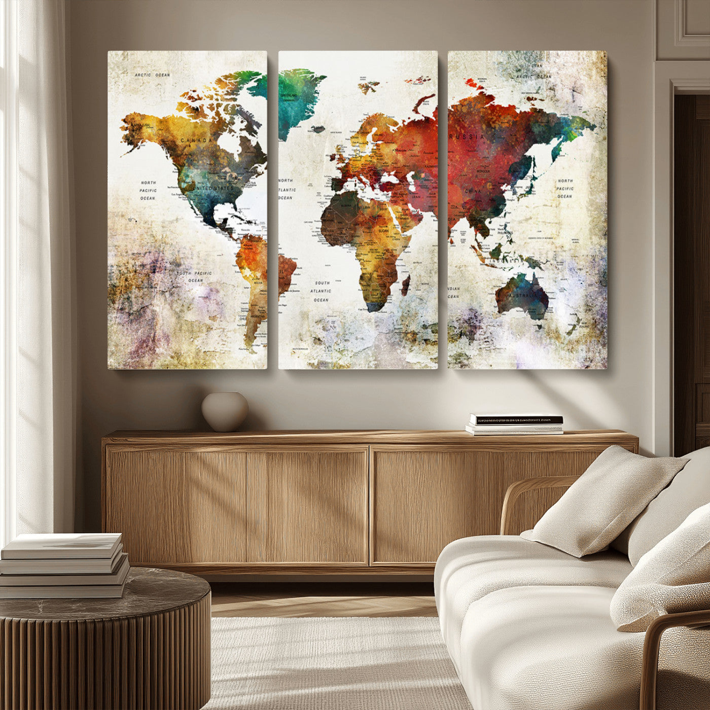 -Push Pin World Map Canvas Print – Framed Wall Art for Couples to Track Their Travels – Anniversary