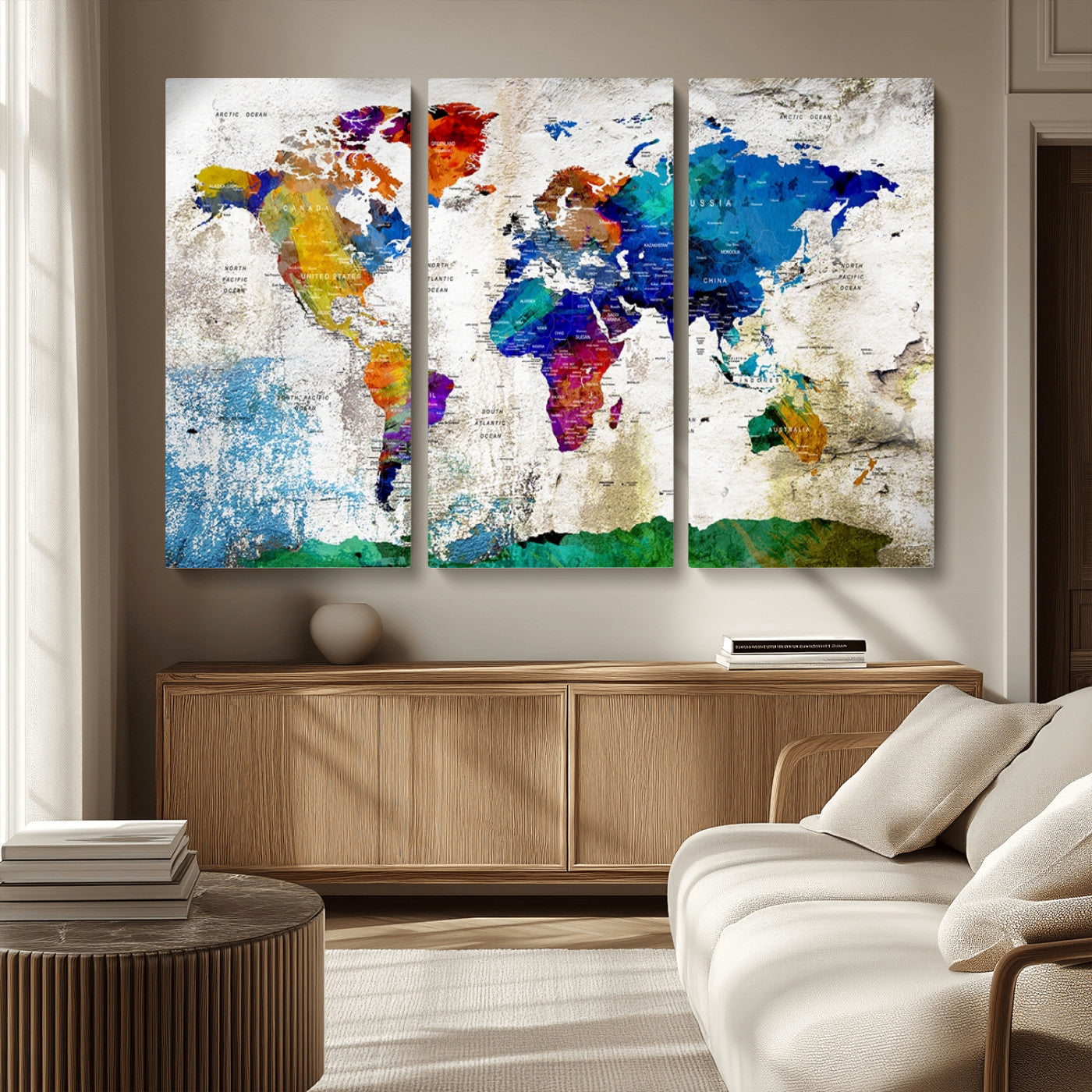 MGV-CV-48X32-3P - Push Pin World Map Canvas Print – Framed Wall Art for Couples to Track Their Travels – Anniversary
