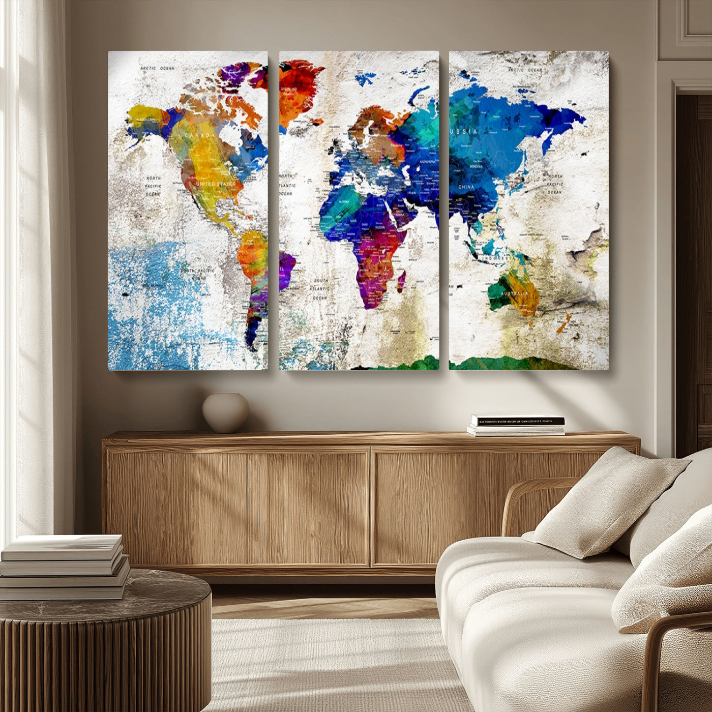 MGV-CV-48X32-3P - Push Pin World Map Canvas Print – Framed Wall Art for Couples to Track Their Travels – Anniversary