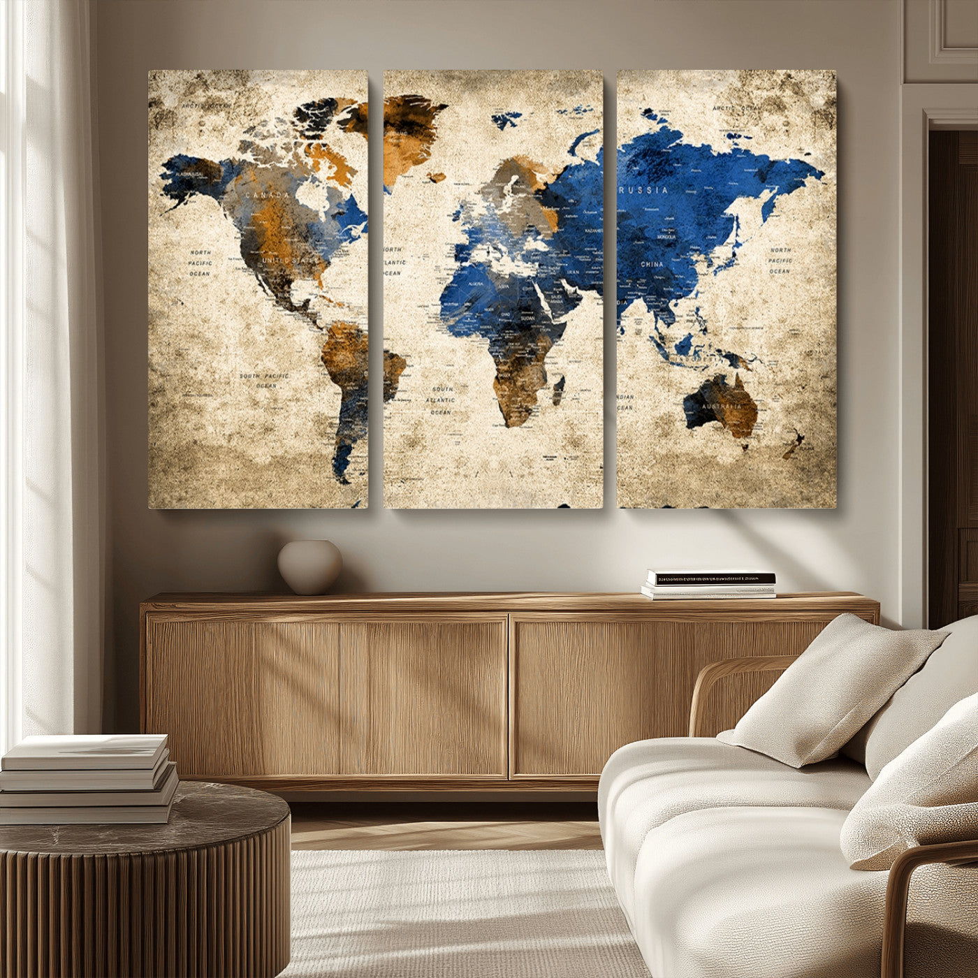 MGV-CV-48X32-3P - Push Pin World Map Canvas Print – Framed Wall Art for Couples to Track Their Travels – Anniversary