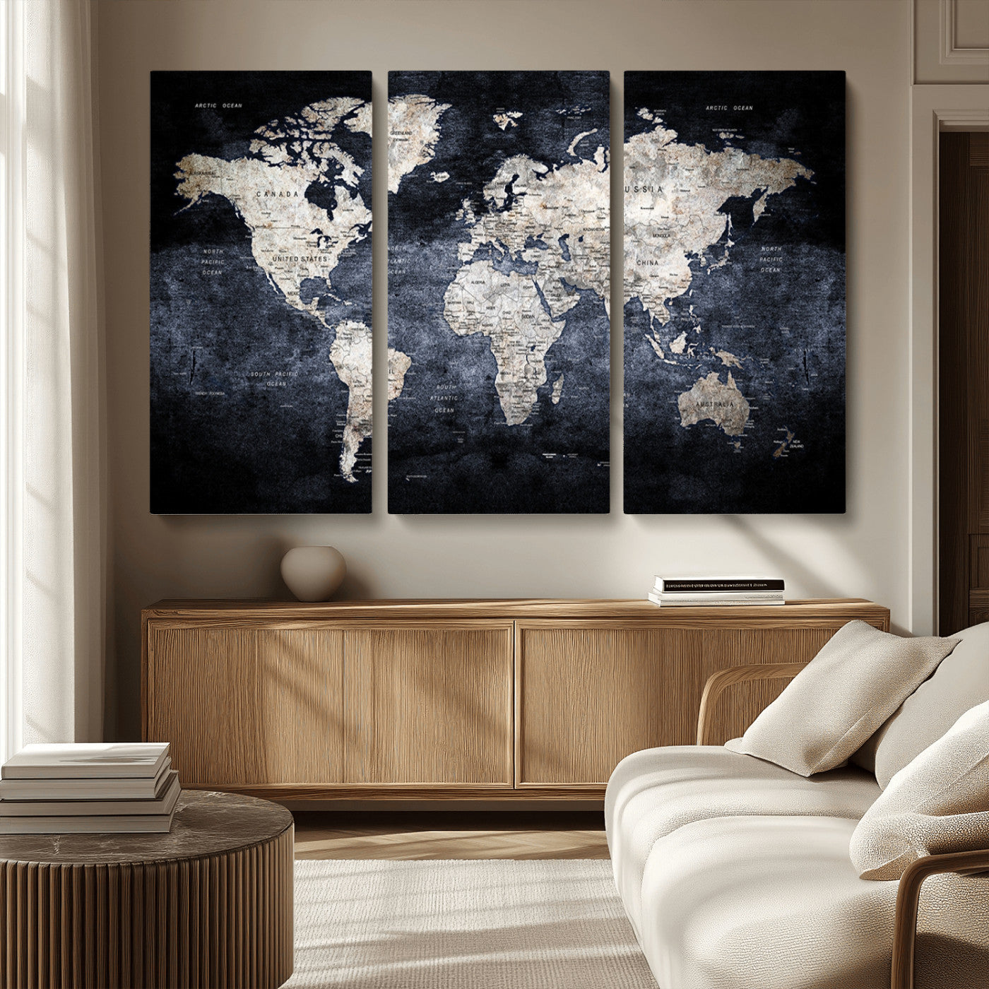 MGV-CV-48X32-3P - World Map Wall Art Canvas Print for Home and Office Decor