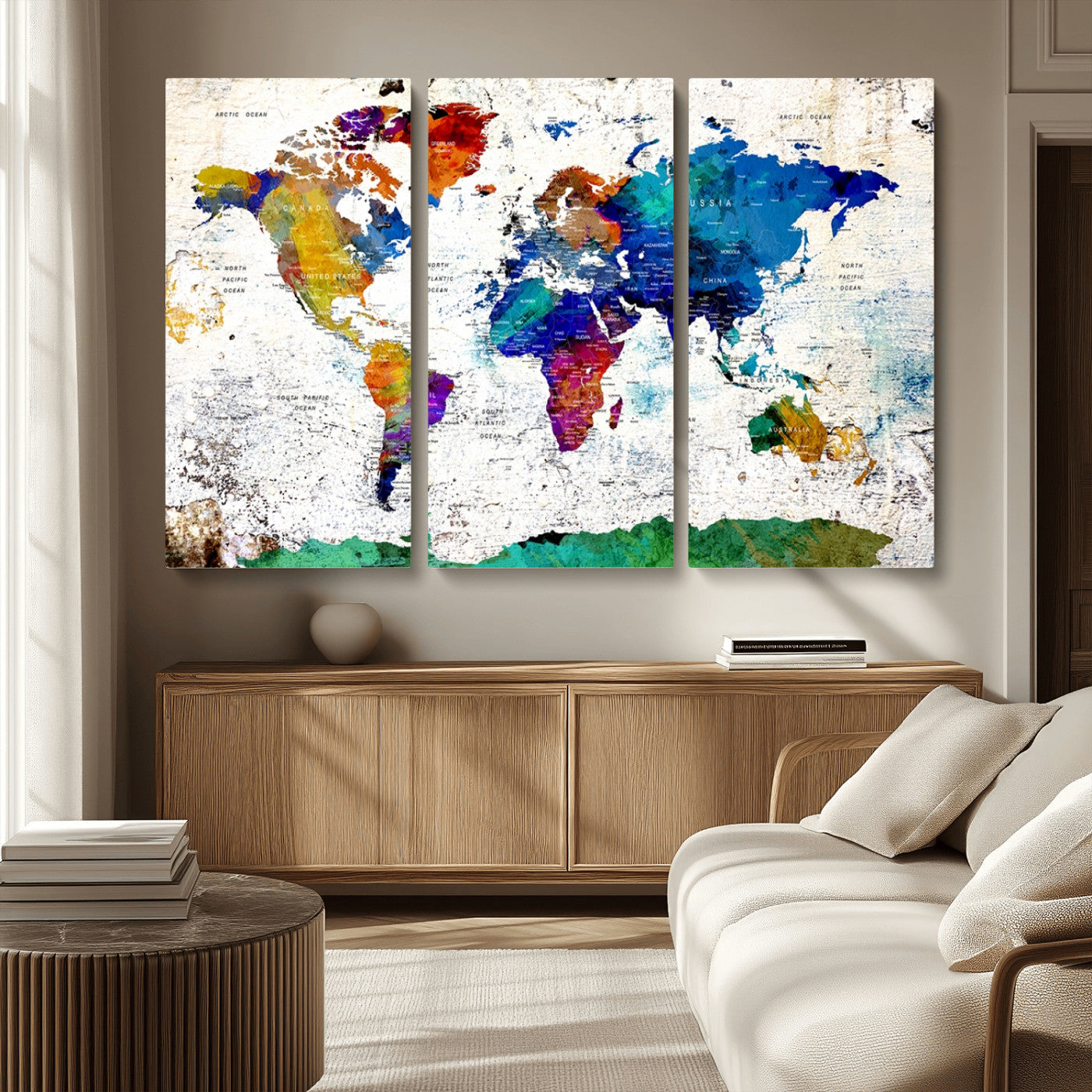 MGV-CV-48X32-3P - Push Pin World Map Canvas Print – Framed Wall Art for Couples to Track Their Travels – Anniversary
