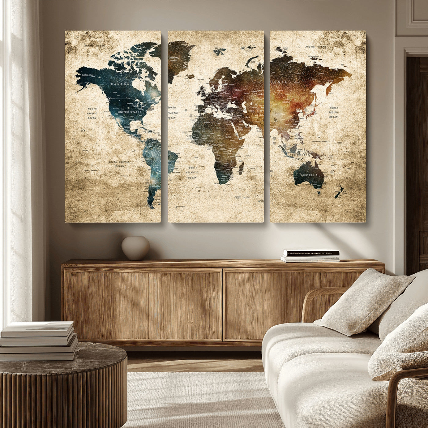 MGV-CV-48X32-3P - Push Pin World Map Canvas Print – Framed Wall Art for Couples to Track Their Travels – Anniversary