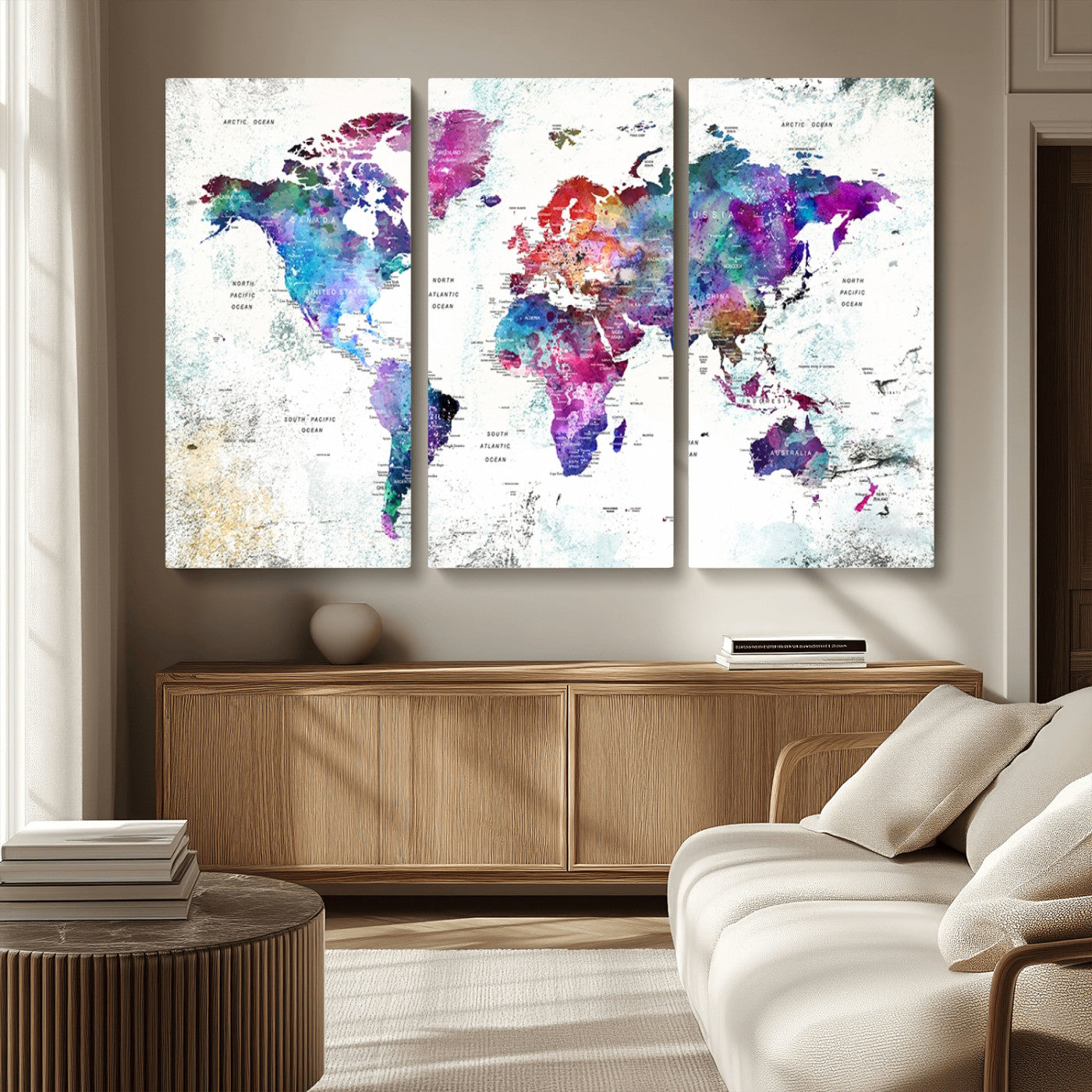 MGV-CV-48X32-3P - Push Pin World Map Canvas Print – Framed Wall Art for Couples to Track Their Travels – Anniversary