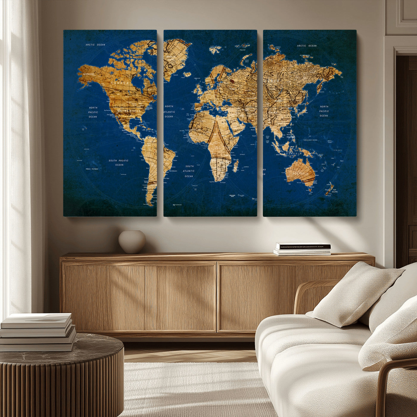 MGV-CV-48X32-3P - Push Pin World Map Canvas Print – Framed Wall Art for Couples to Track Their Travels – Anniversary