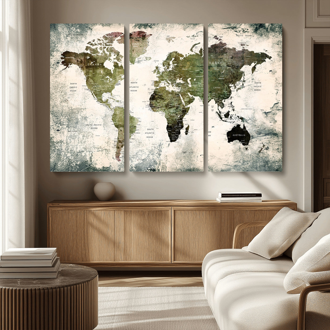 MGV-CV-48X32-3P - Push Pin World Map Canvas Print – Framed Wall Art for Couples to Track Their Travels – Anniversary