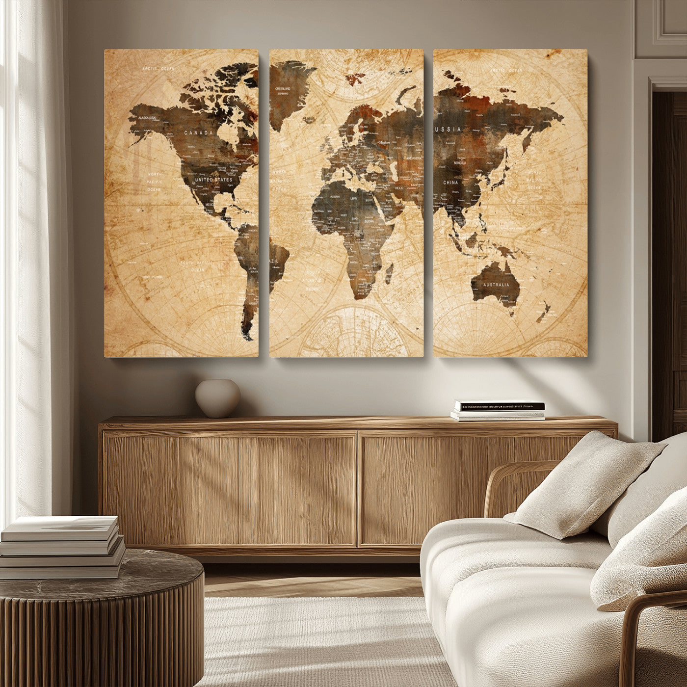 MGV-CV-48X32-3P - Push Pin World Map Canvas Print – Framed Wall Art for Couples to Track Their Travels – Anniversary