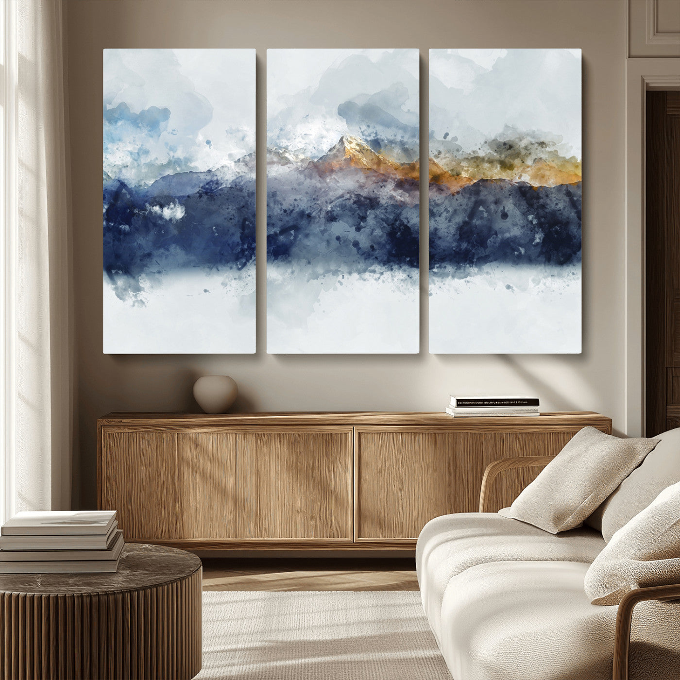 89149-MGV-CV-36X24-Abstract Mountain Range Art Canvas Print | 3 Panel Watercolor Landscape for Living Room, Office, or Bedroom | Large Ready-to-Hang Artwork