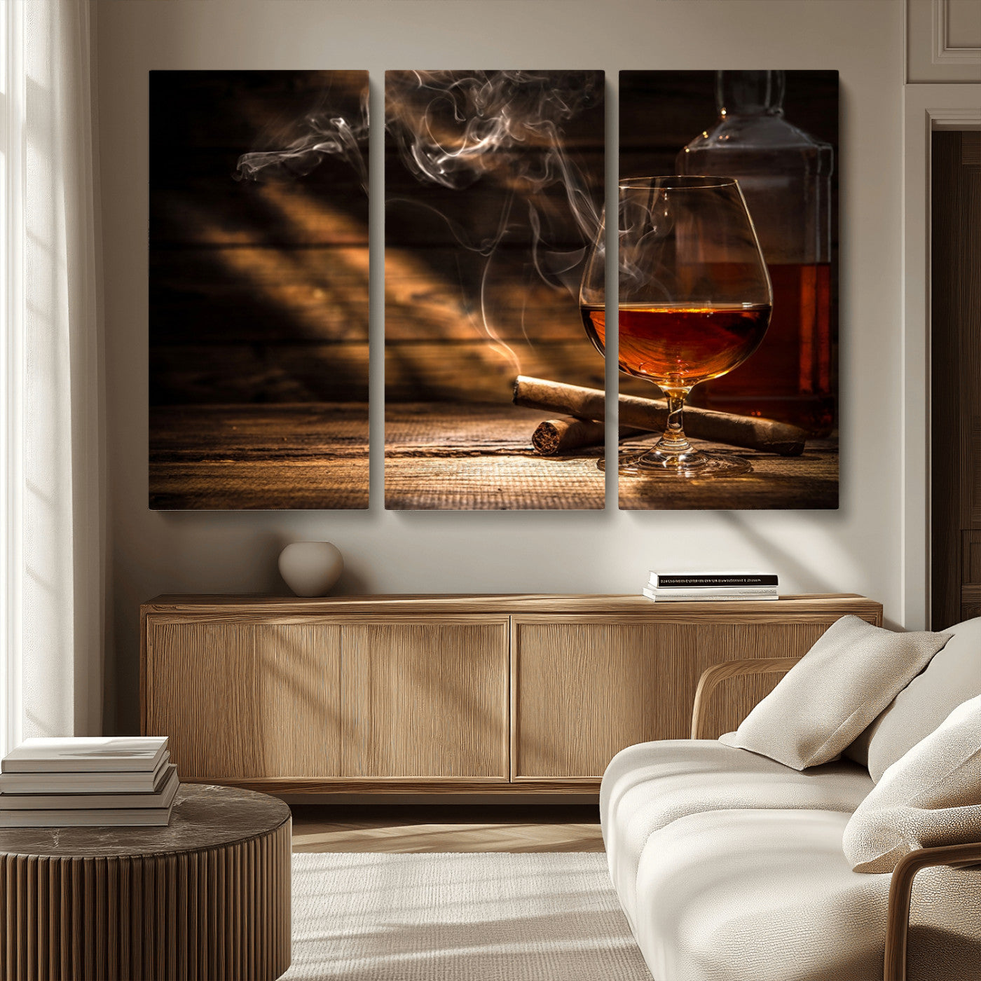 MGV-CV-48X32-3P - Whiskey and Cigar Wall Art Canvas Print