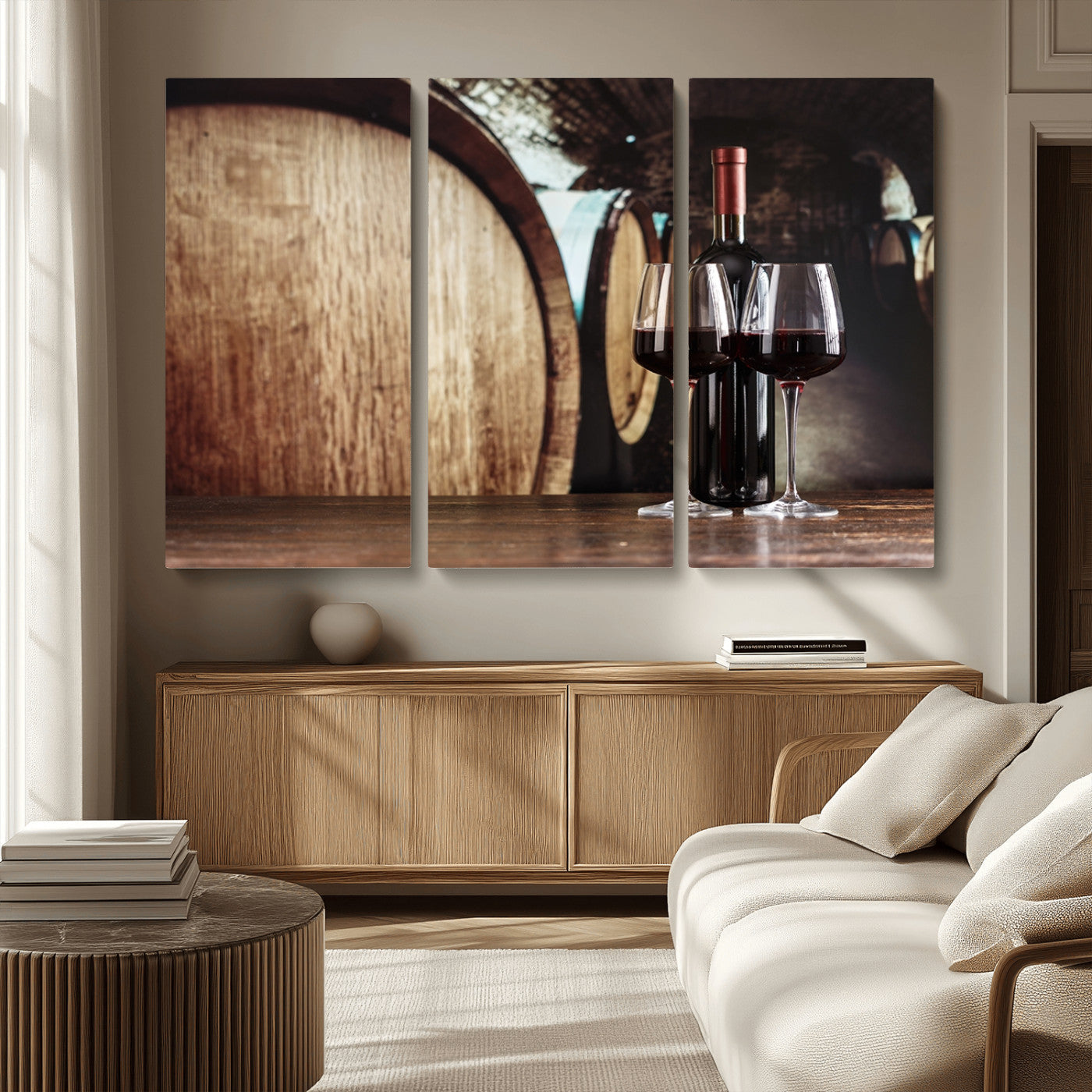 MGV-CV-48X32-3P - Wine and Barrel Wall Art Canvas Print