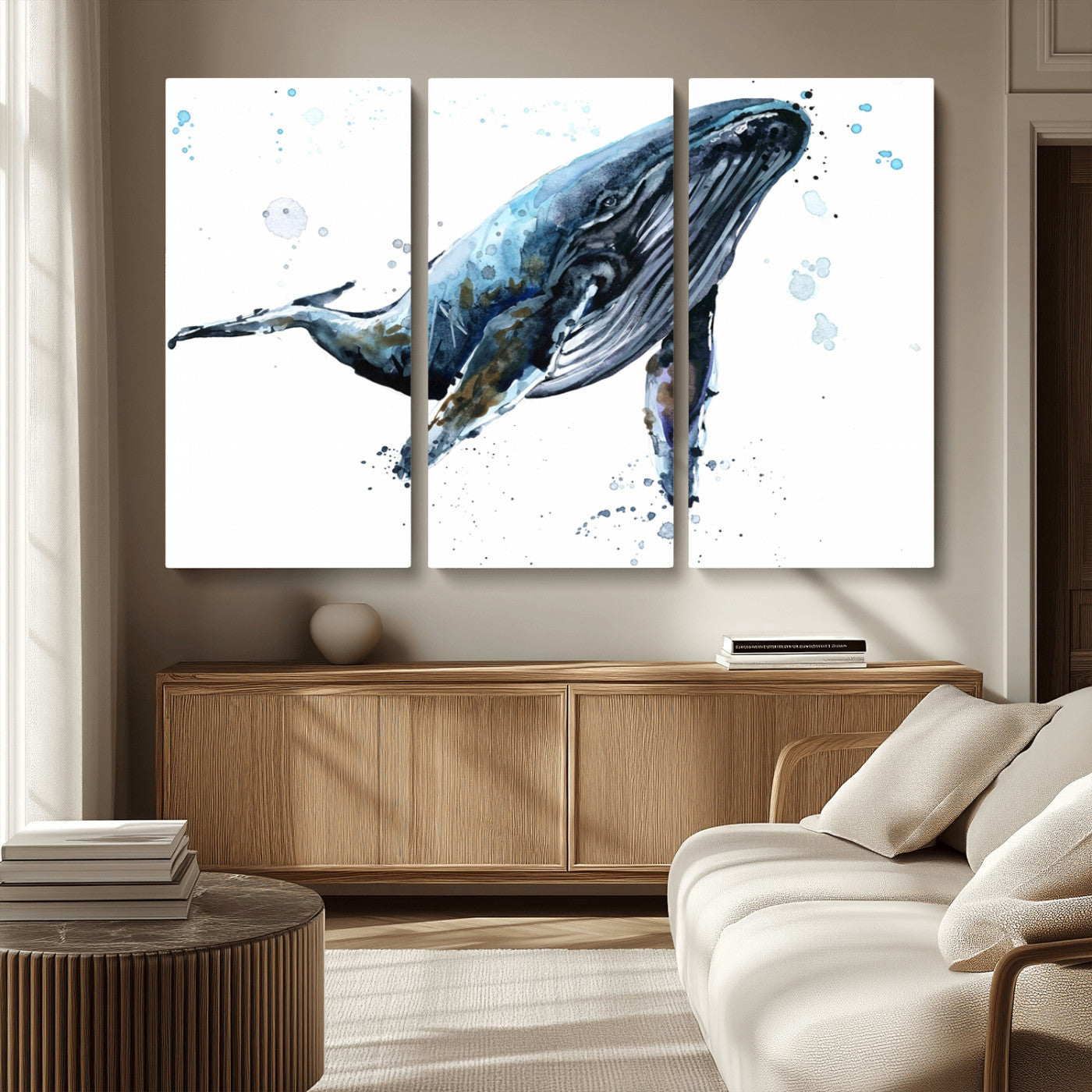 MGV-CV-48X32-3P - Watercolor Whale Wall Art Canvas Print