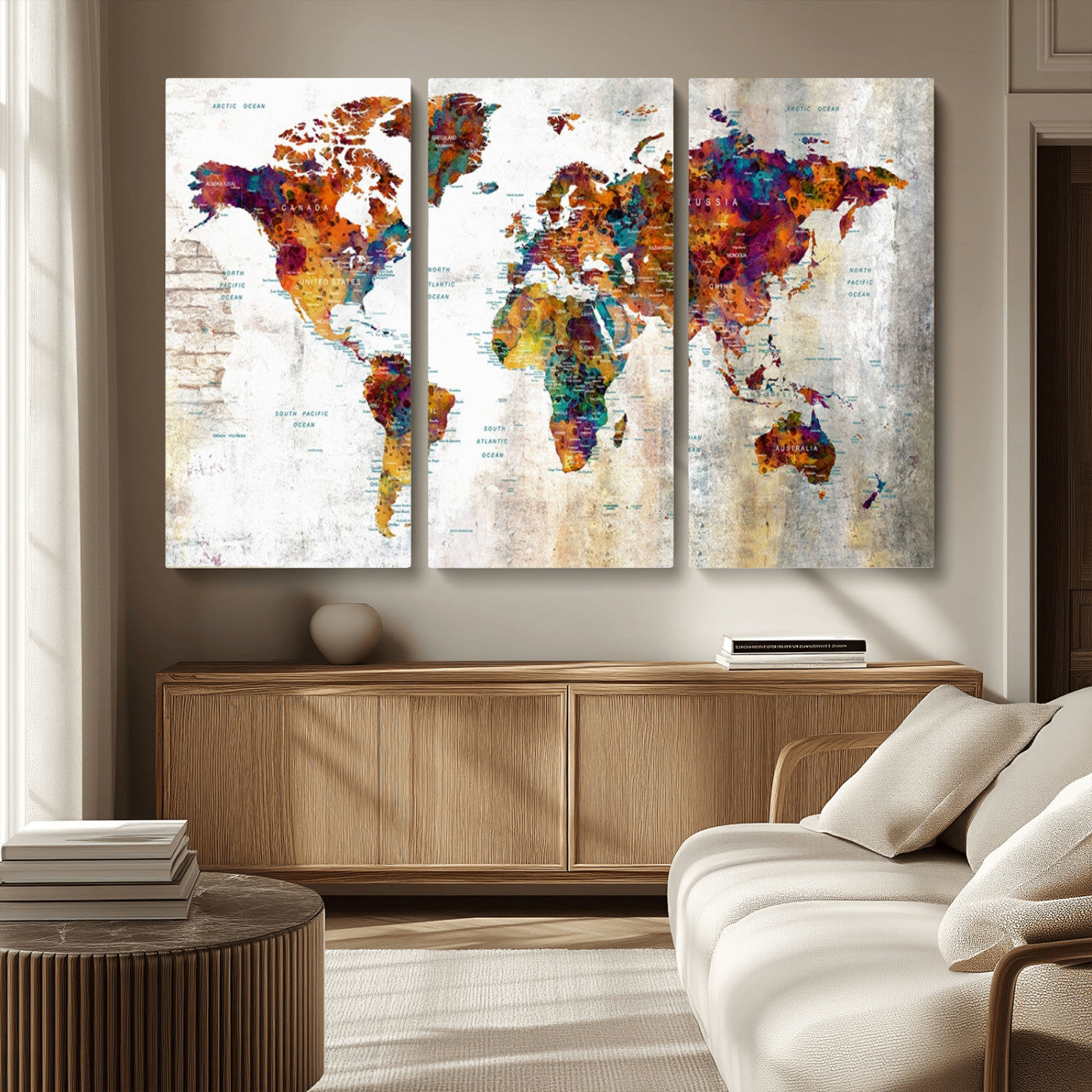 MGV-CV-48X32-3P - Push Pin World Map Canvas Print – Framed Wall Art for Couples to Track Their Travels – Anniversary
