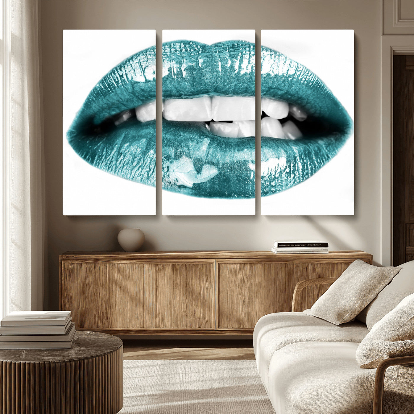 MGV-CV-48X32-3P - Blue Lips Wall Art Canvas Print