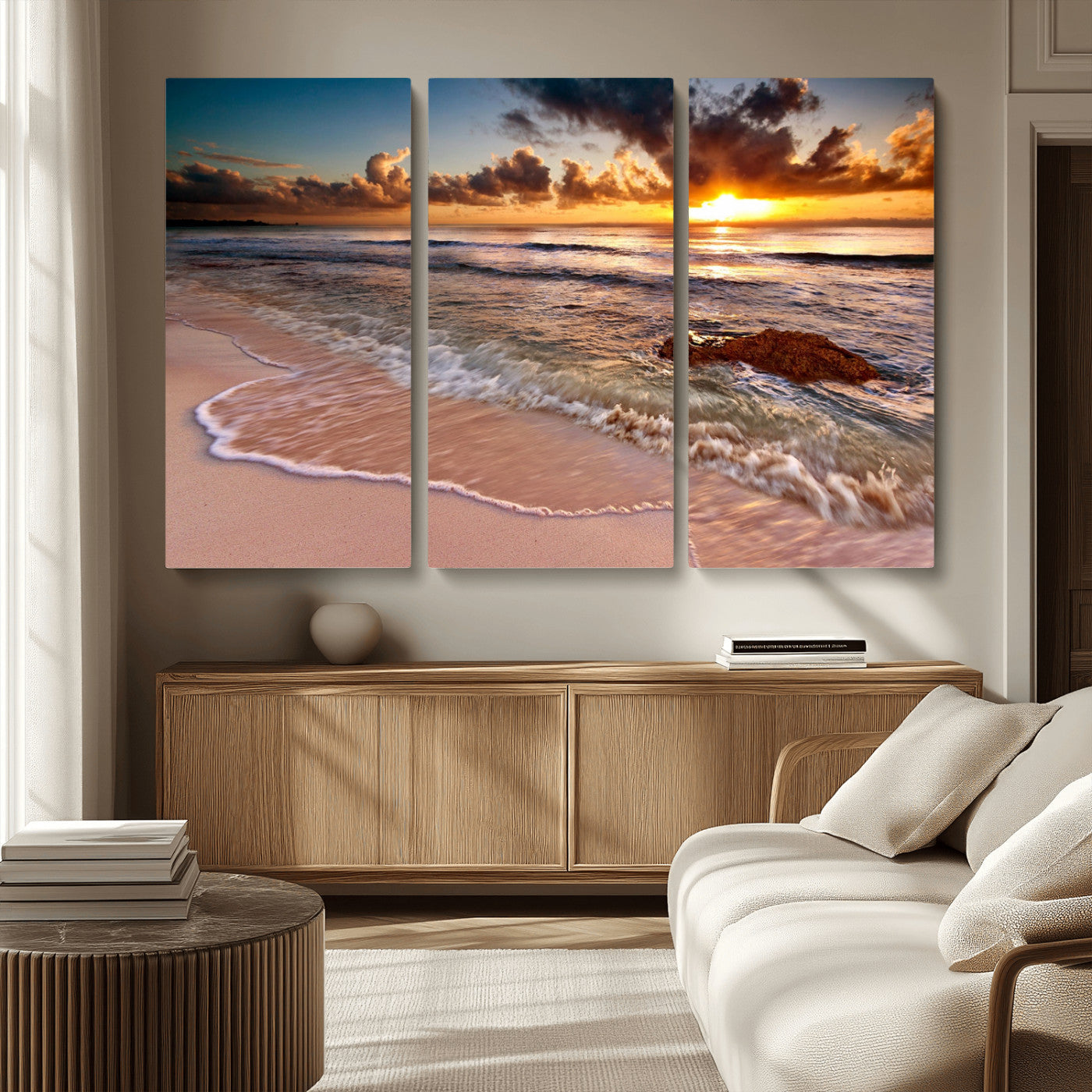 MGV-CV-48X32-3P - Sunset on Ocean Wall Art Canvas Print
