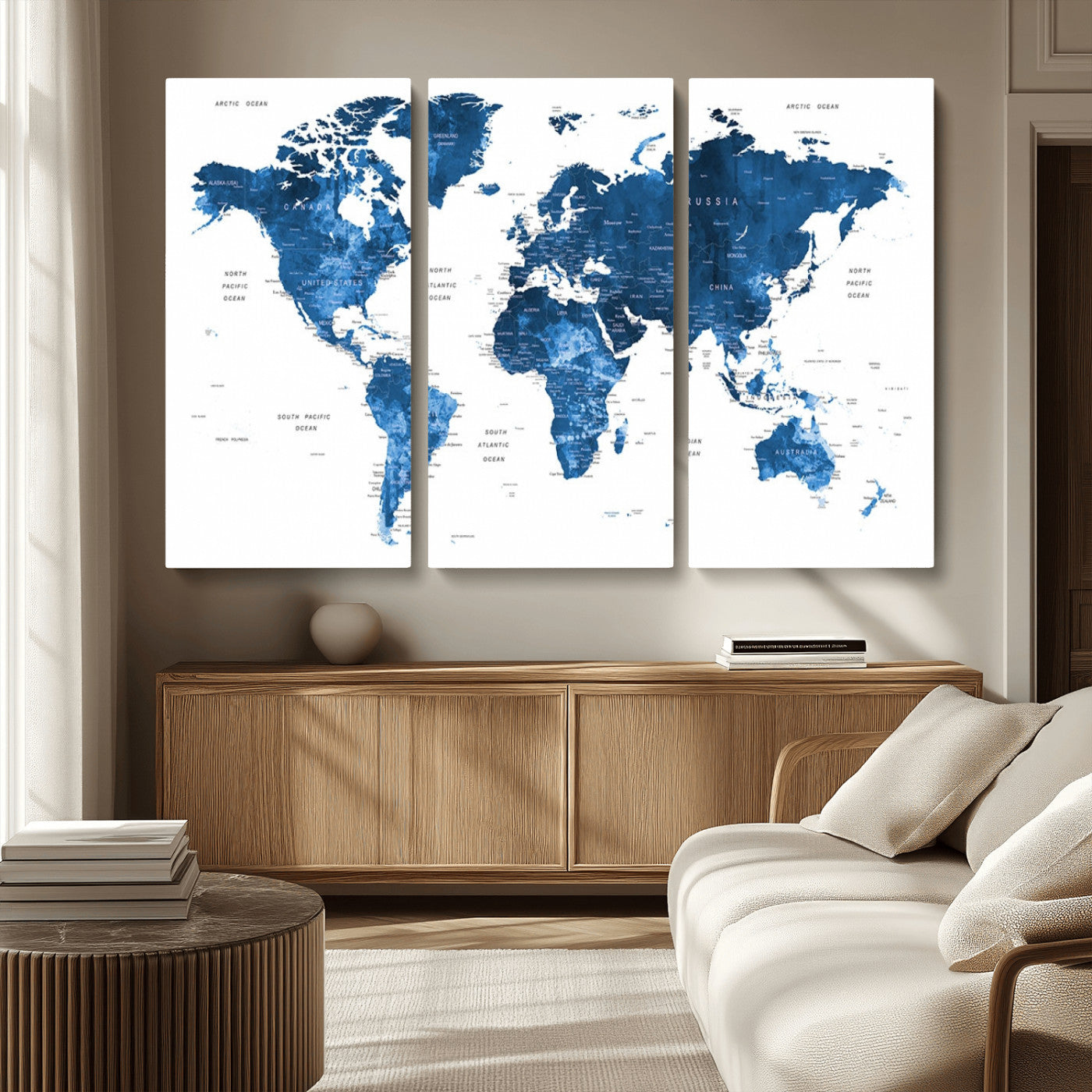 MGV-CV-48X32-3P - Push Pin World Map Canvas Print – Framed Wall Art for Couples to Track Their Travels – Anniversary