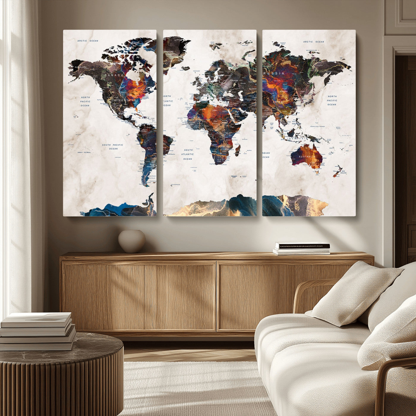 MGV-CV-48X32-3P - Push Pin World Map Canvas Print – Framed Wall Art for Couples to Track Their Travels – Anniversary