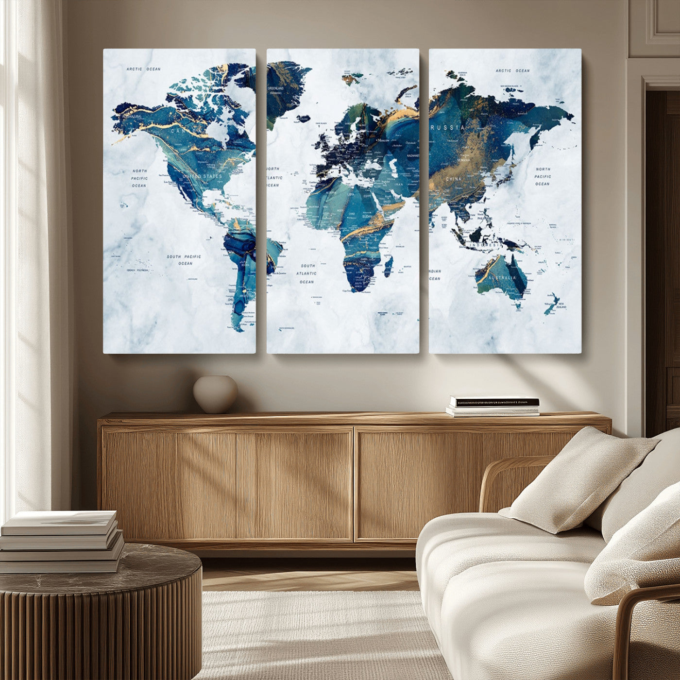 MGV-CV-48X32-3P - Push Pin World Map Canvas Print – Framed Wall Art for Couples to Track Their Travels – Anniversary