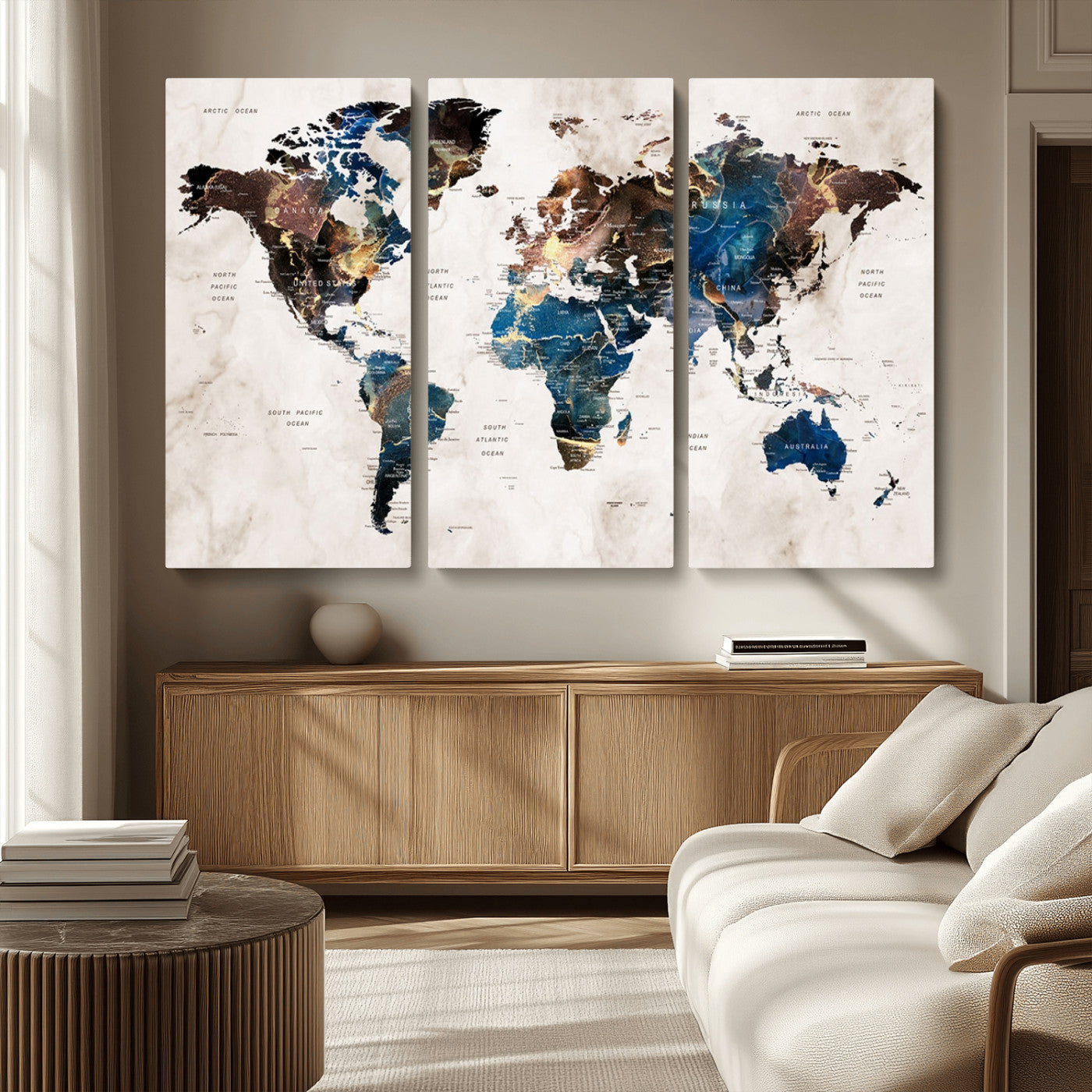 MGV-CV-48X32-3P - Push Pin World Map Canvas Print – Framed Wall Art for Couples to Track Their Travels – Anniversary