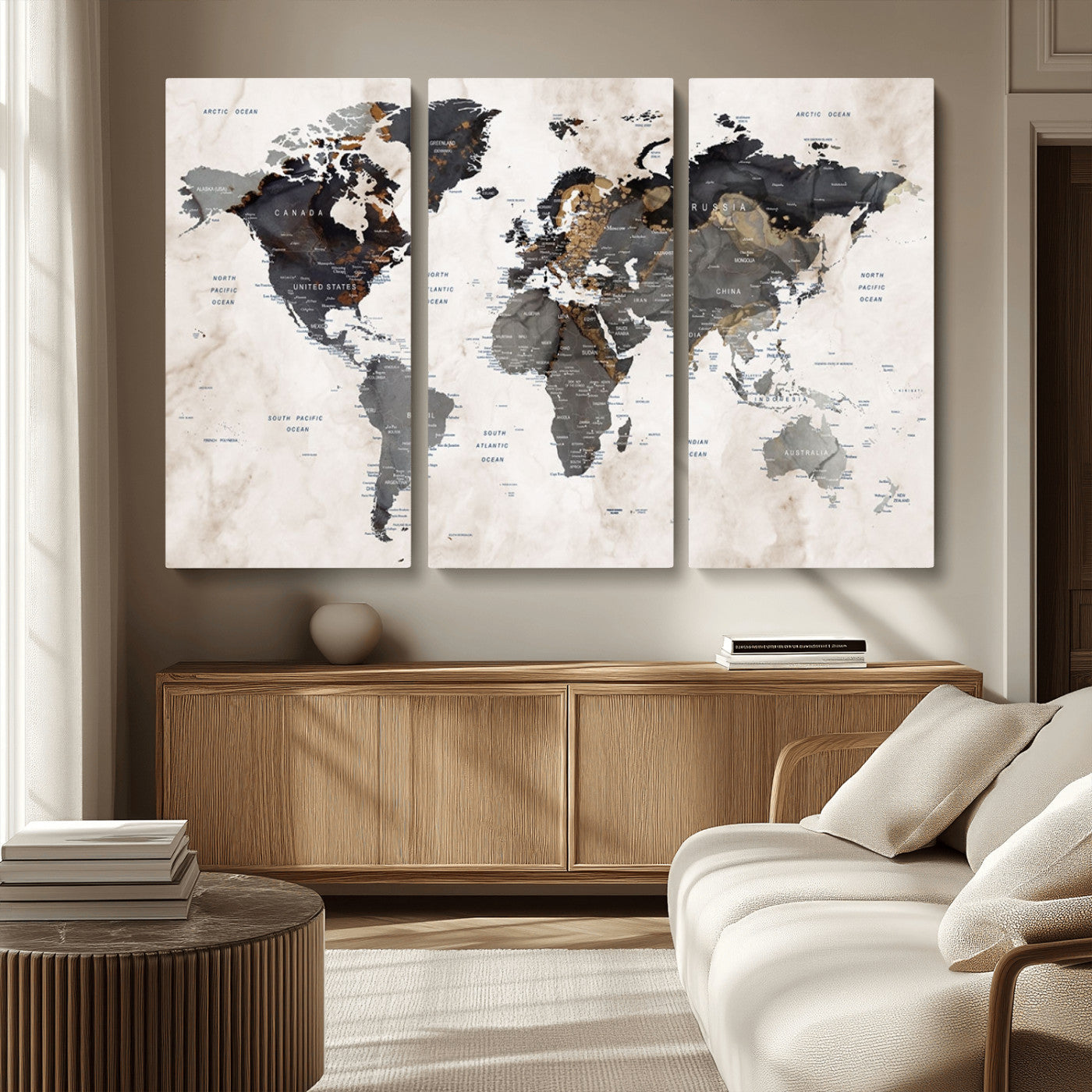 MGV-CV-48X32-3P - Push Pin World Map Canvas Print – Framed Wall Art for Couples to Track Their Travels – Anniversary