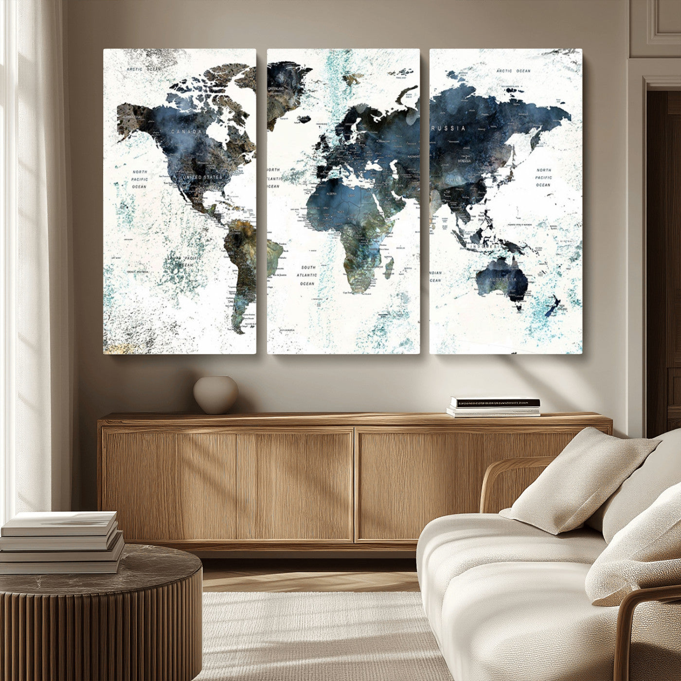 MGV-CV-48X32-3P - Push Pin World Map Canvas Print – Framed Wall Art for Couples to Track Their Travels – Anniversary