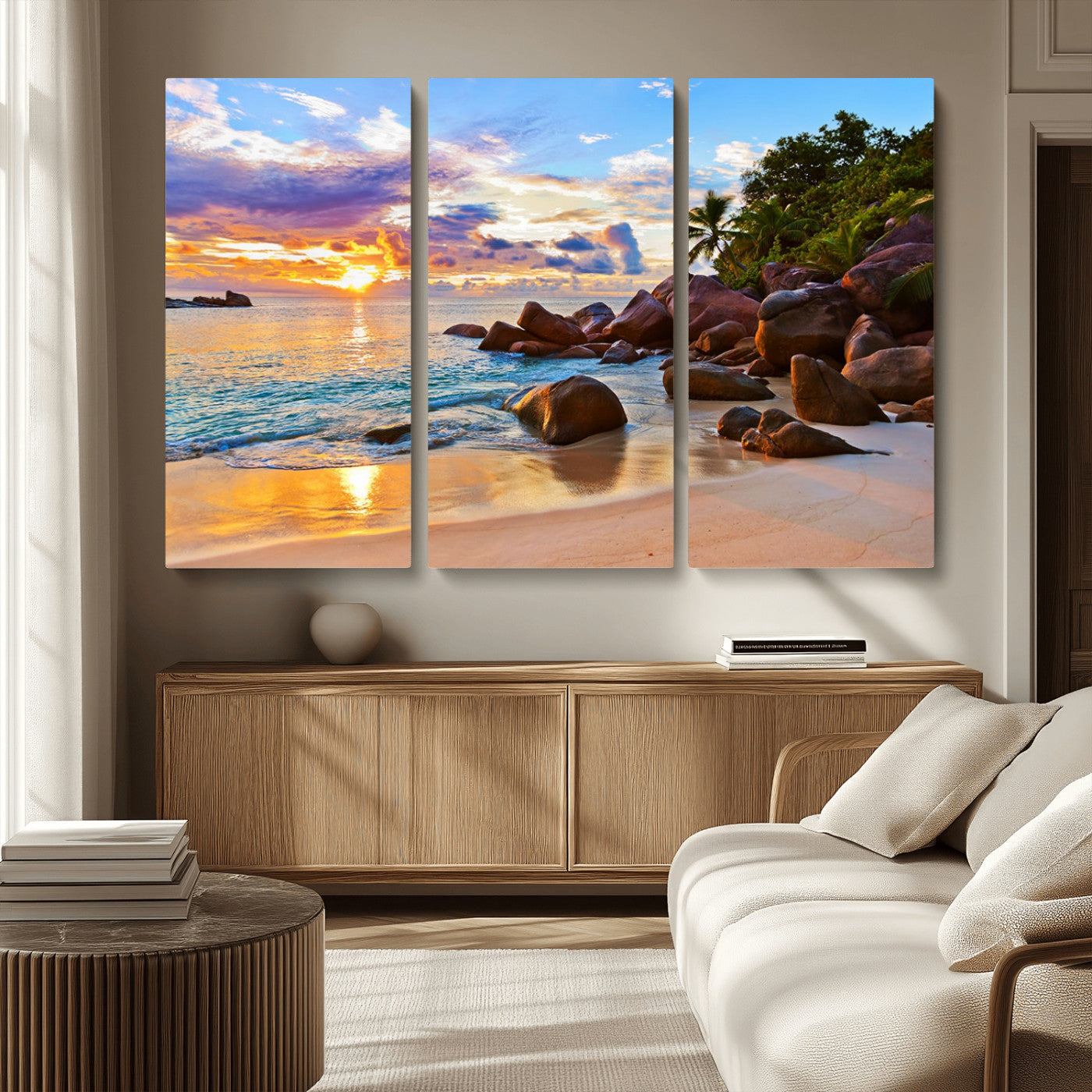 MGV-CV-48X32-3P - Tropical Island Beach Sunset Canvas Print