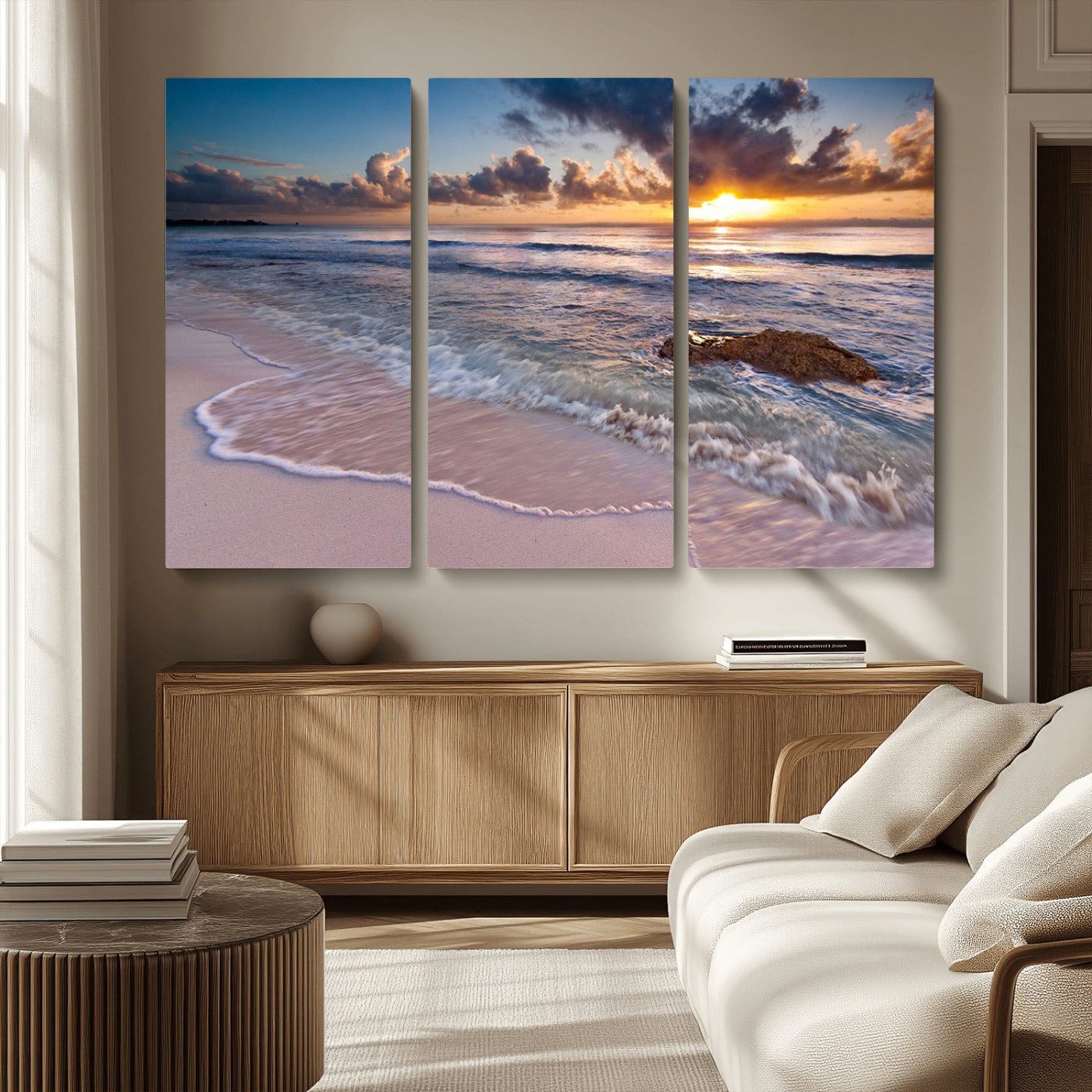 MGV-CV-48X32-3P - Sea Ocean Sunset Beach Wall Art Canvas Print