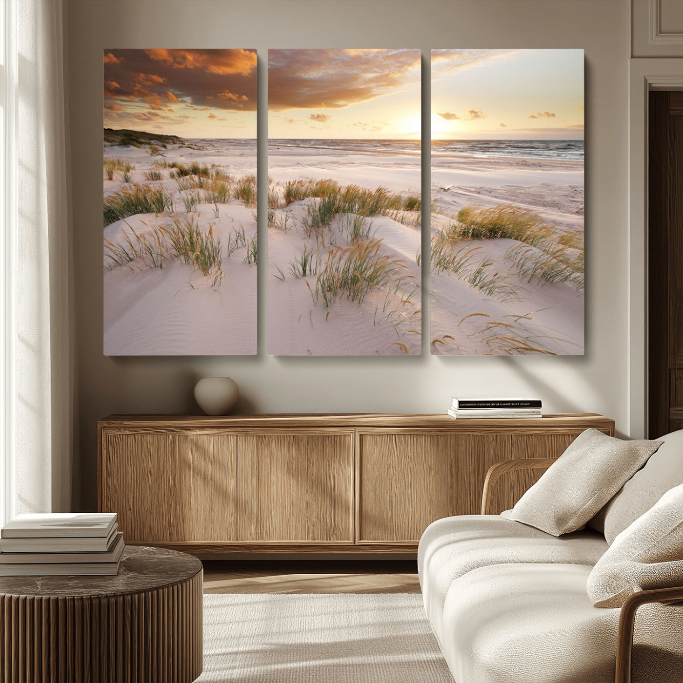 MGV-CV-48X32-3P - Flight Over Coastal Beach Landscape, Flight Over Coastal Beach Print Canvas Wall Art