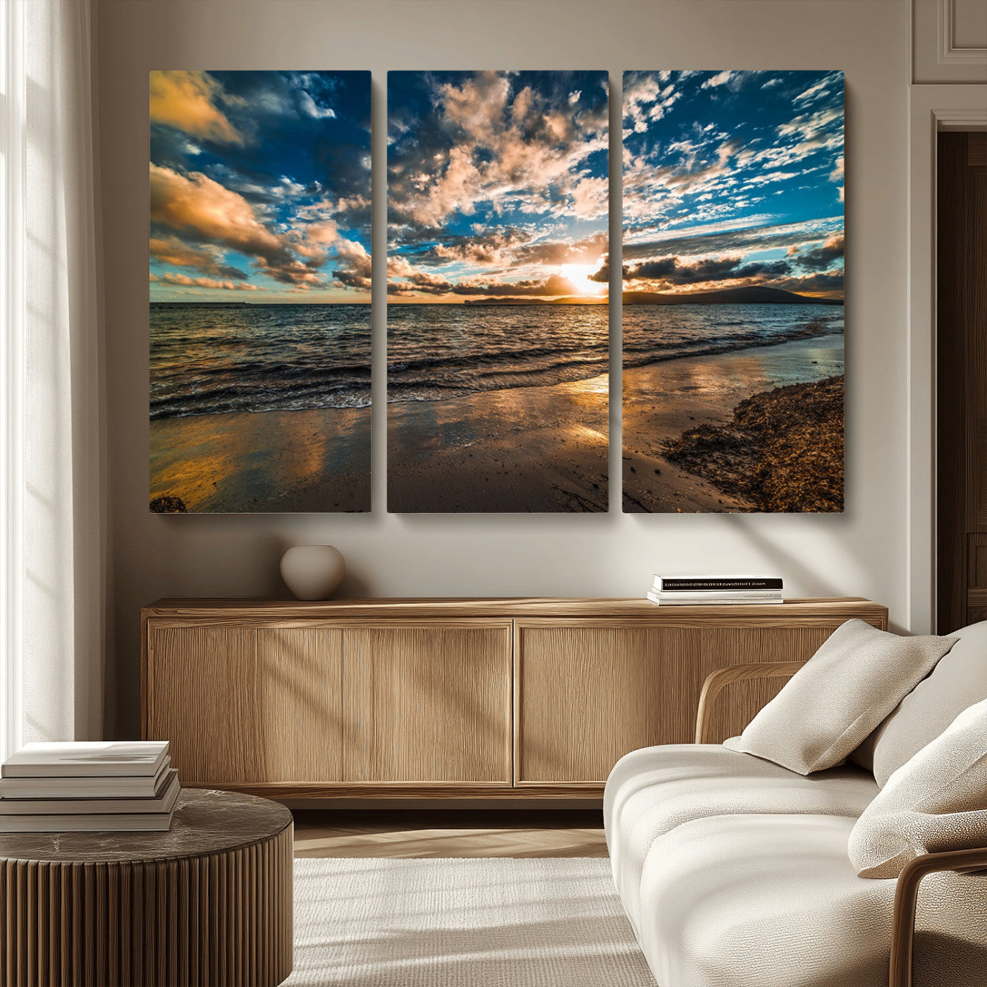 MGV-CV-48X32-3P - Beach Wall Art - Stunning Ocean Sunset Canvas Print with Coastal Design for Elegant and Relaxing
