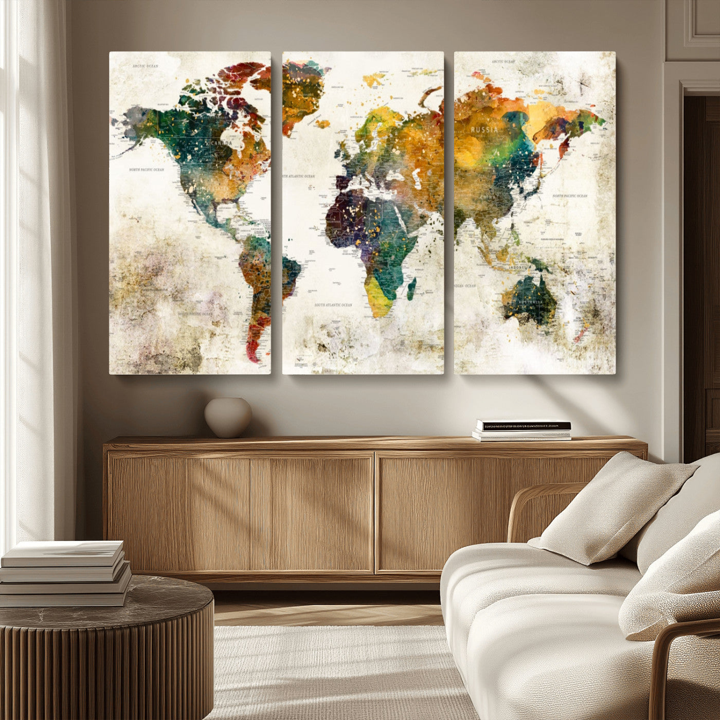 MGV-CV-48X32-3P - Push Pin World Map Canvas Print – Framed Wall Art for Couples to Track Their Travels – Anniversary
