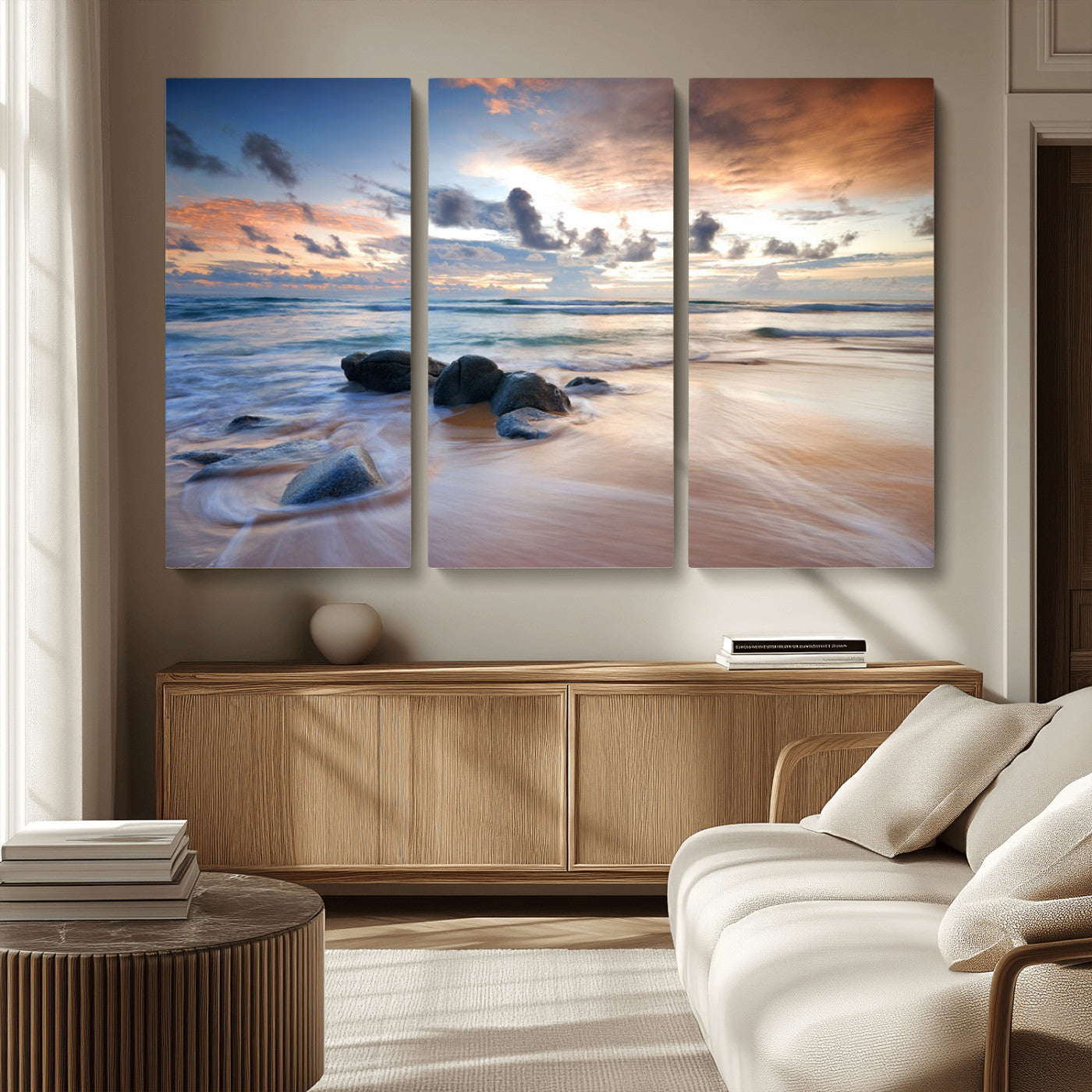 MGV-CV-48X32-3P - Serene Weather On The Beach Wall Art Canvas Print