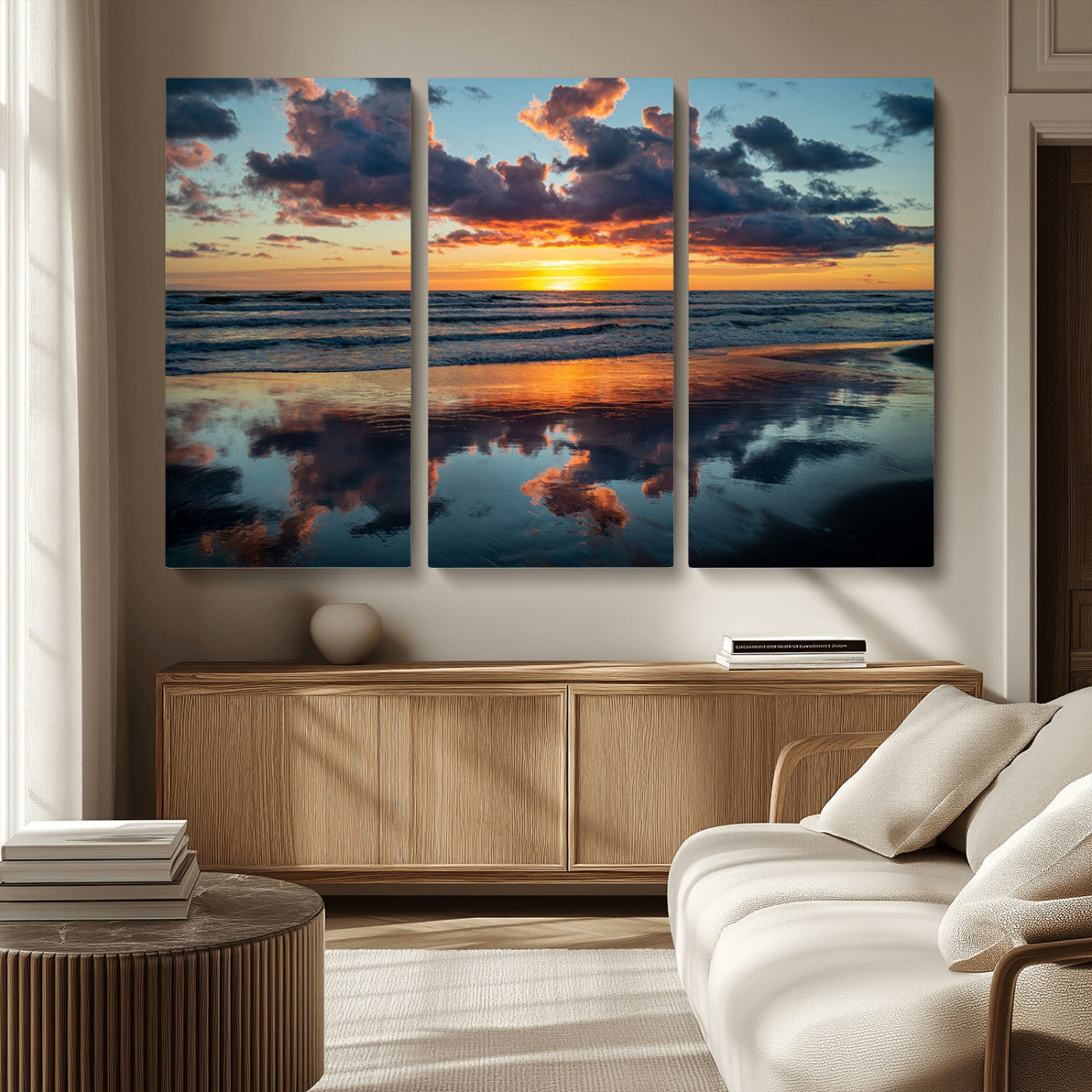 MGV-CV-48X32-3P - Cloudy Weather At The Beach Wall Art Canvas Print