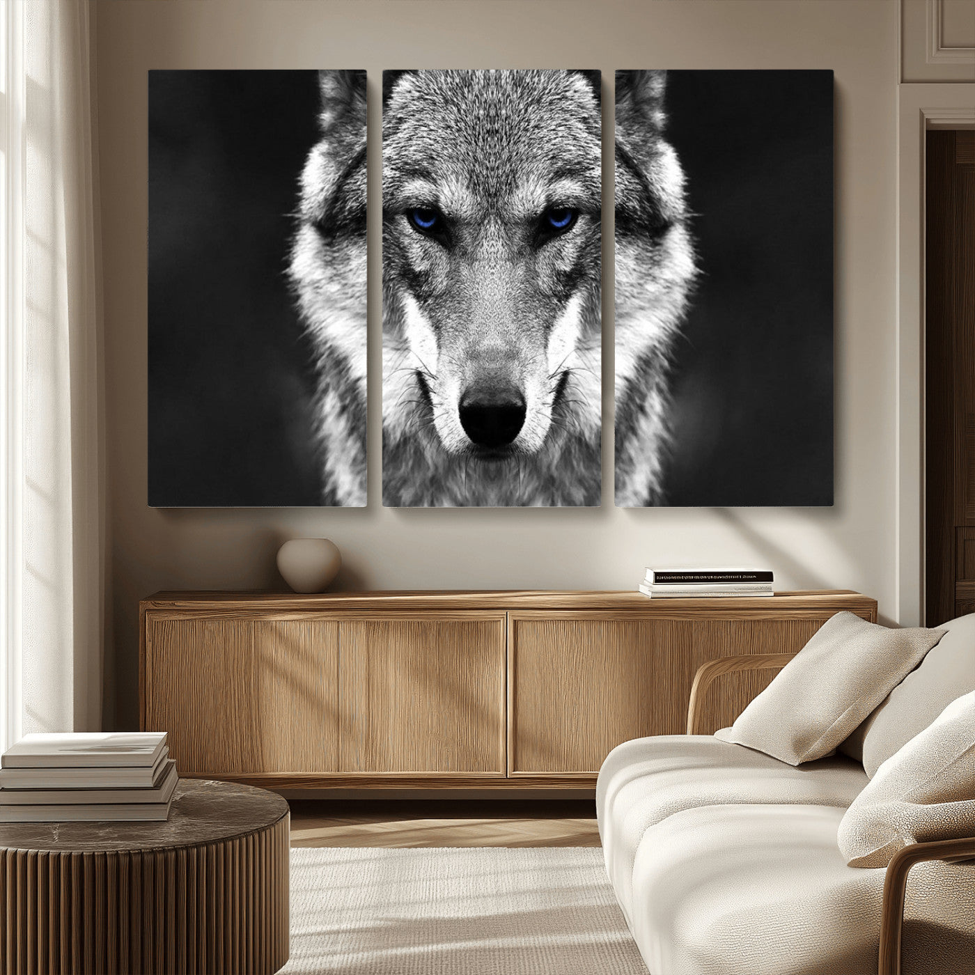 MGV-CV-48X32-3P - Black and White Wild Wolf Wall Art Canvas Print